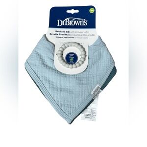 NWT Dr. Brown's 2 pk. Blue Bandana Bibs with Silicone Teether